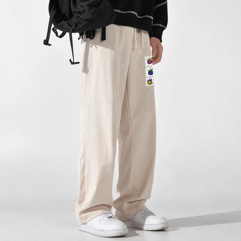 CULT OF INDIVIDUALITY Casual Pants Cartoon Print, Padded Corduroy Loose And Versatile Straight Leg Trousers Unisex-3