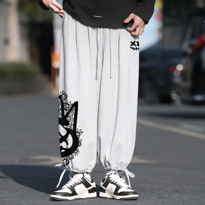 CULT OF INDIVIDUALITY Casual Pants Graffiti Print, Winter Casual Thermal Sports Elastic Cuff Wide Leg Pants Unisex-8