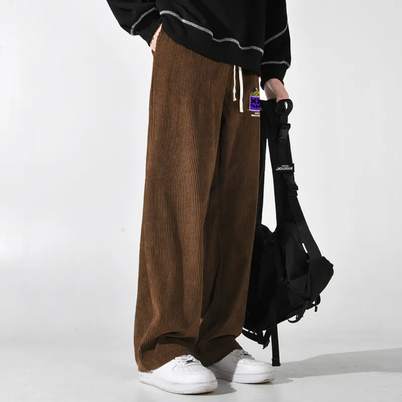 CULT OF INDIVIDUALITY Casual Pants Cartoon Print, Corduroy Loose Fit Sports Versatile Straight Fit Pants Unisex-3