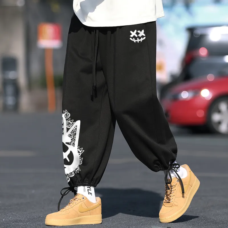 CULT OF INDIVIDUALITY Casual Pants Graffiti Print, Winter Casual Thermal Sports Elastic Cuff Wide Leg Pants Unisex-4