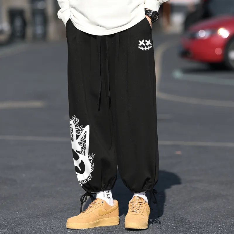 CULT OF INDIVIDUALITY Casual Pants Graffiti Print, Winter Casual Thermal Sports Elastic Cuff Wide Leg Pants Unisex-3