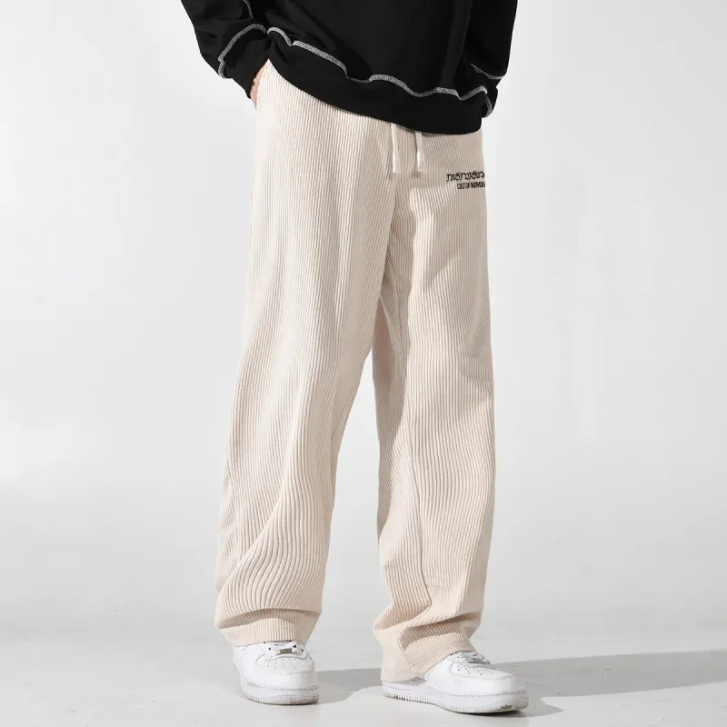 CULT OF INDIVIDUALITY Casual Pants Letter Print, Corduroy Loose Fit Versatile Thickened Straight Fit Pants Unisex-3
