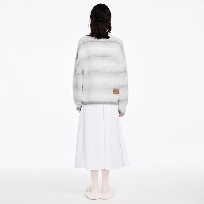 Valeria Obbaco Sweater Unisex Gray White Stripes-2