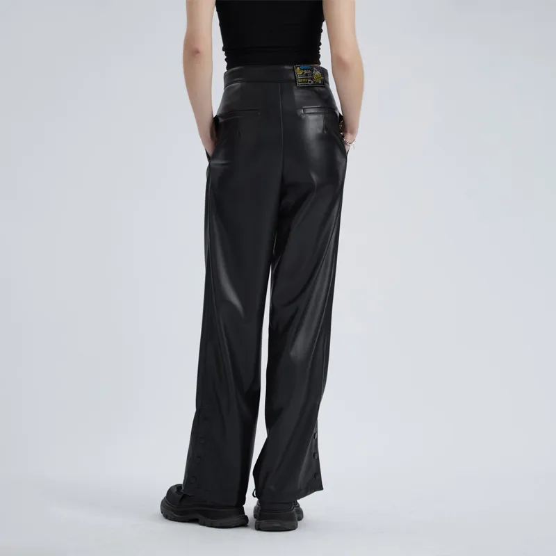 Valeria Obbaco Creative Leather Pants Women's Black-3