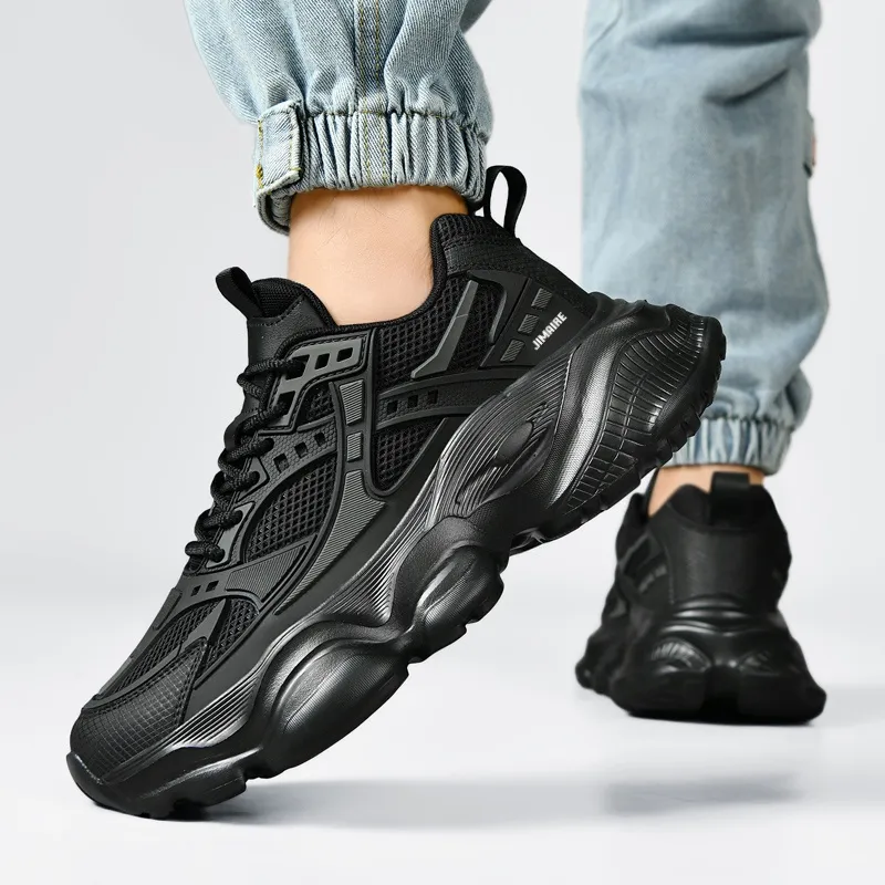 King Jinmai Cushioned Slip Resistant Low Top Chunky Sneakers Men's Black-7