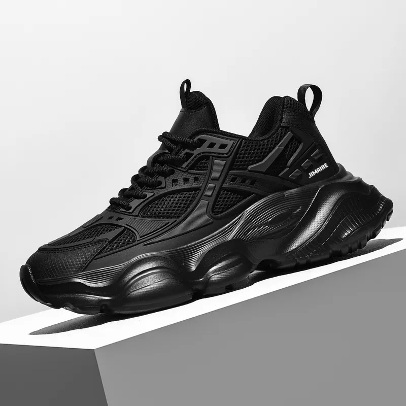 King Jinmai Cushioned Slip Resistant Low Top Chunky Sneakers Men's Black-5