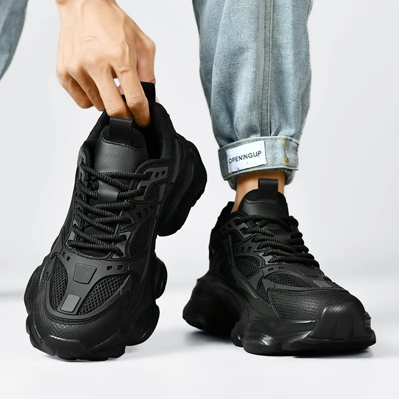 King Jinmai Cushioned Slip Resistant Low Top Chunky Sneakers Men's Black-6