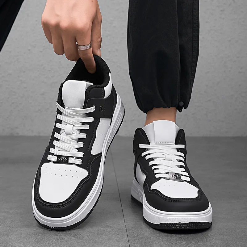 King Jinmai Slip Resistant High Top Skateboard Shoes Men's White Black-5
