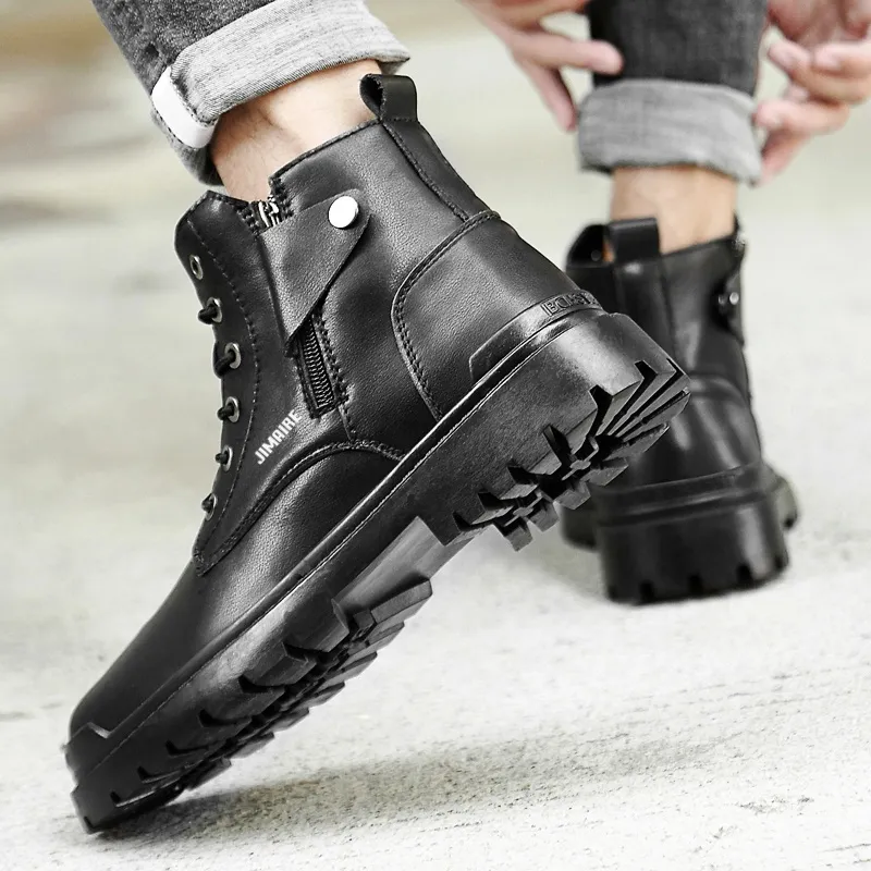 King Jinmai Ankle Length Martin Boot Men's Black-6