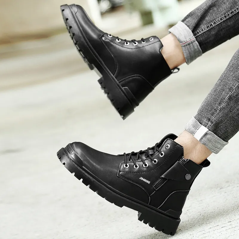 King Jinmai Ankle Length Martin Boot Men's Black-11
