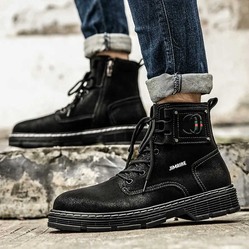 King Jinmai Ankle Boots Short Martin Boot Men's Black-1