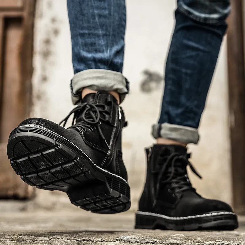 King Jinmai Ankle Boots Short Martin Boot Men's Black-4