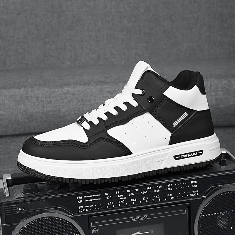 King Jinmai Slip Resistant High Top Skateboard Shoes Men's White Black-3