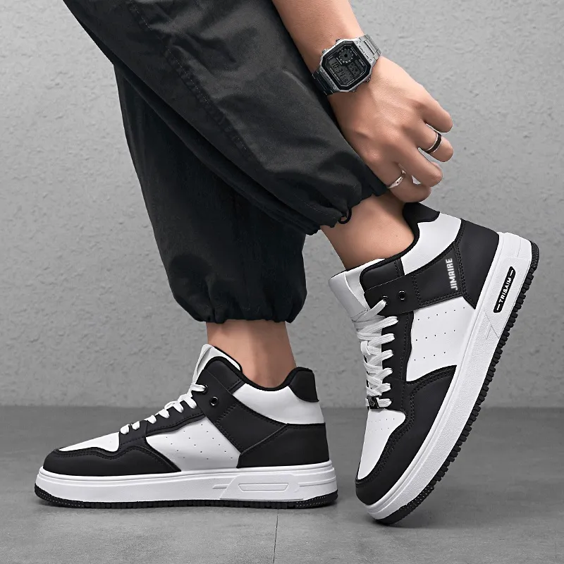 King Jinmai Slip Resistant High Top Skateboard Shoes Men's White Black-4