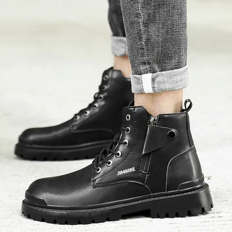 King Jinmai Ankle Length Martin Boot Men's Black-4