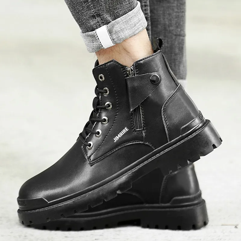 King Jinmai Ankle Length Martin Boot Men's Black-5