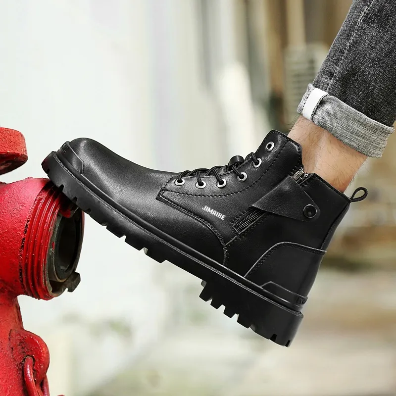 King Jinmai Ankle Length Martin Boot Men's Black-12