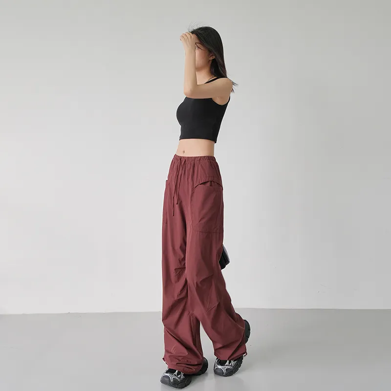 Yynw Casual Pants Women's Burgundy Red-1
