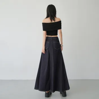 Yynw Denim Long Skirt Women's Dark Blue