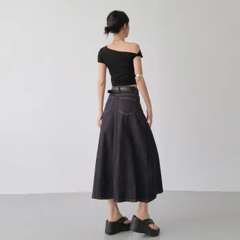 Yynw Denim Long Skirt Women's Dark Blue