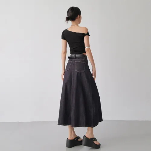 Yynw Denim Long Skirt Women's Dark Blue