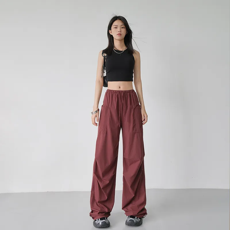 Yynw Casual Pants Women's Burgundy Red-2