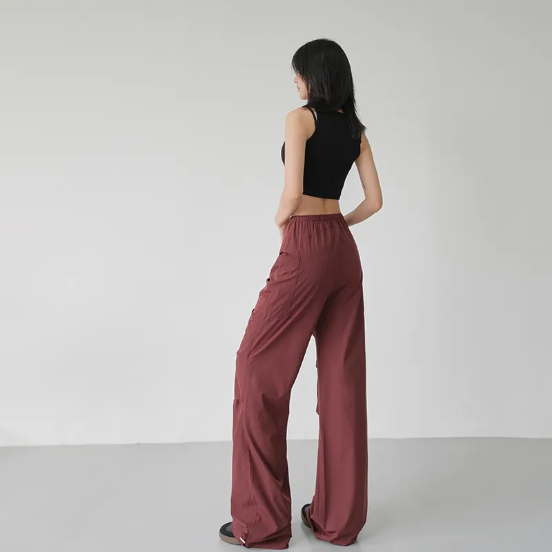 Yynw Casual Pants Women's Burgundy Red-5