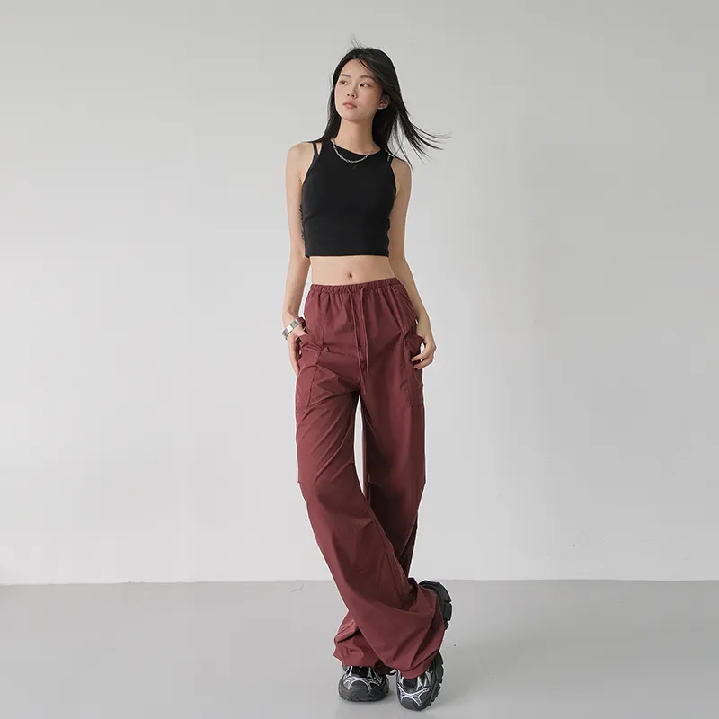 Yynw Casual Pants Women's Burgundy Red-3