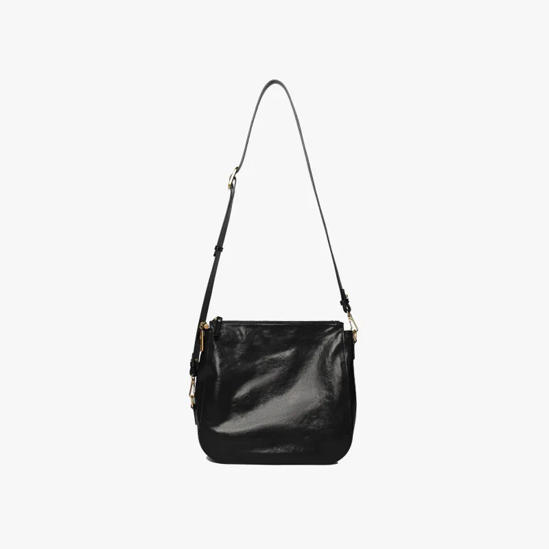 ROSA HERMOSO Vegetable Tanned Leather Top Grain Cow Leather Shoulder Bag Crossbody Bag Large Size Unisex Black-1