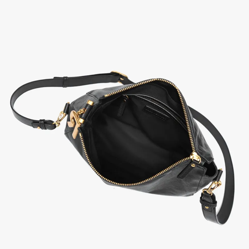 ROSA HERMOSO Vegetable Tanned Leather Top Grain Cow Leather Shoulder Bag Crossbody Bag Large Size Unisex Black-2