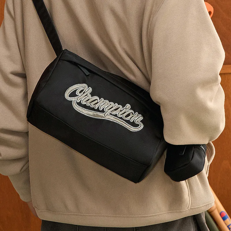 Champion Fabric+Artificial Leather Crossbody Bag Medium Size Unisex Smoke Gray/Champion Blue/Latte Brown/Black-21