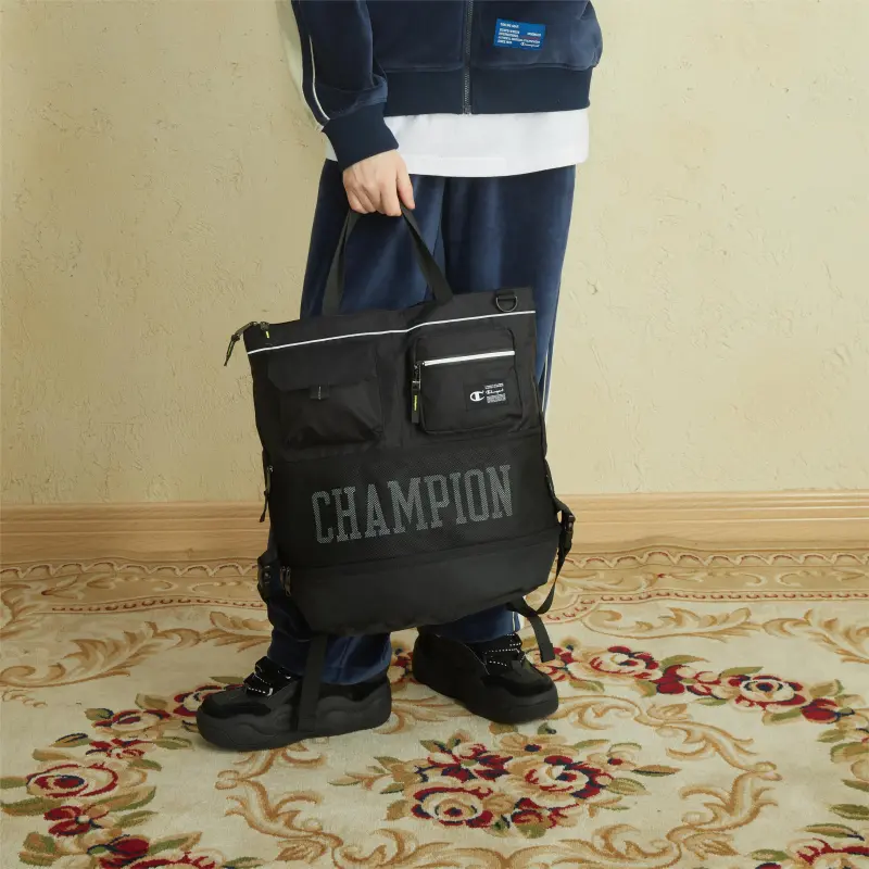 Champion Fabric Backpack Large Size Unisex Black-4