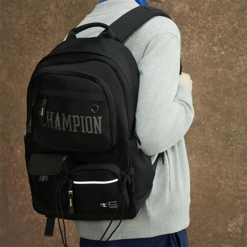 Champion Fabric Backpack Large Size Unisex Black-5