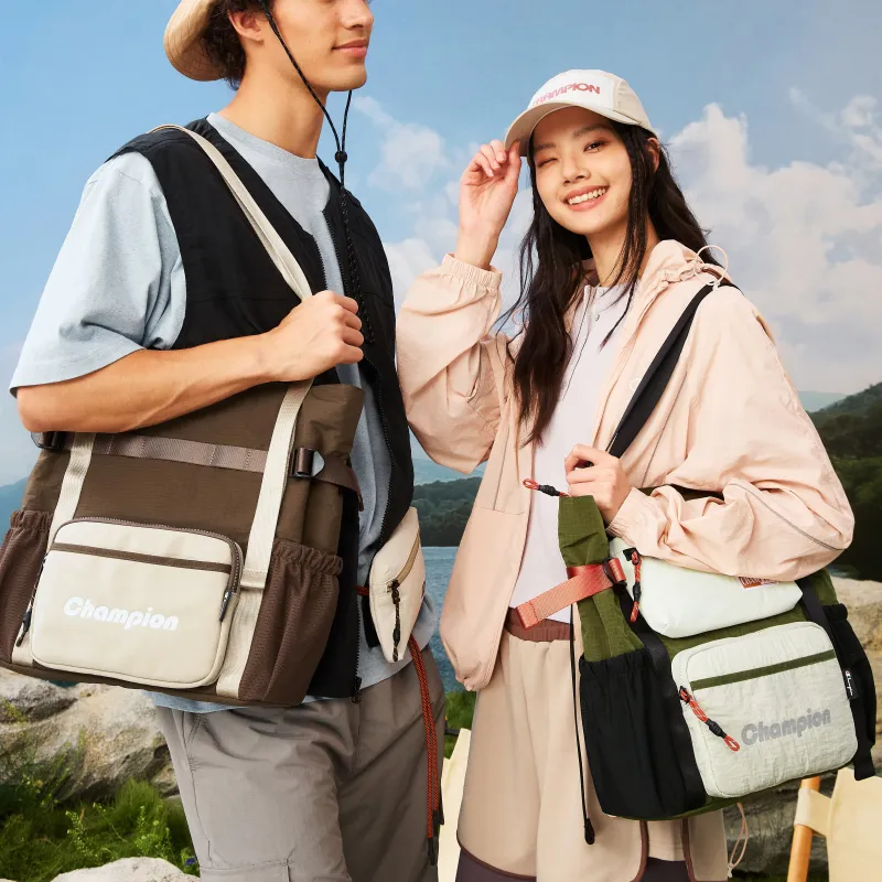 Champion Fabric Handbag Large Size Unisex Olive Green/Black/Milk White/Baroque Brown/Wheat Brown/Milk White-12