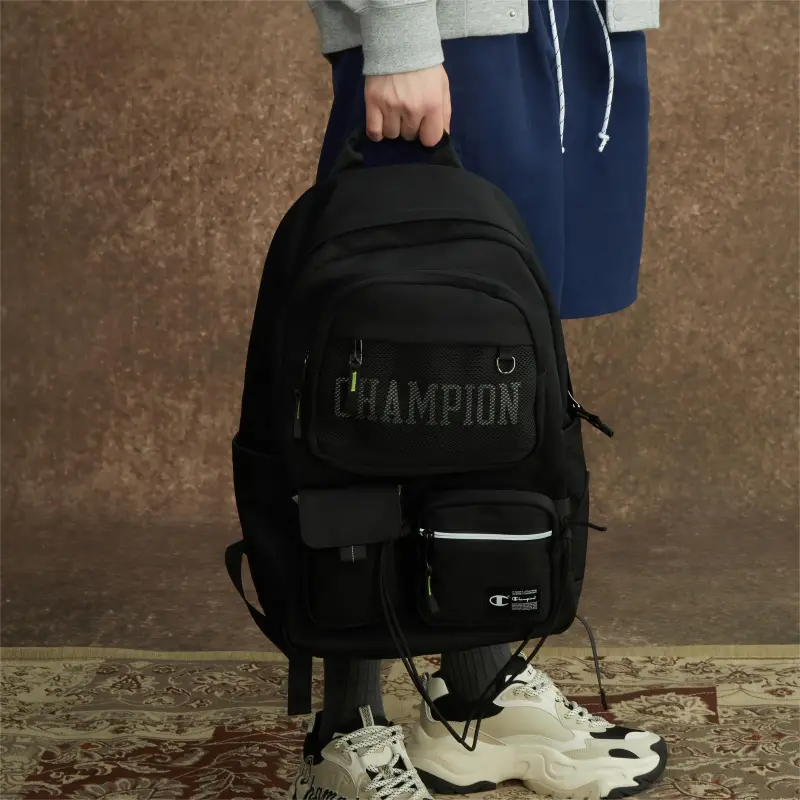 Champion Fabric Backpack Large Size Unisex Black-4