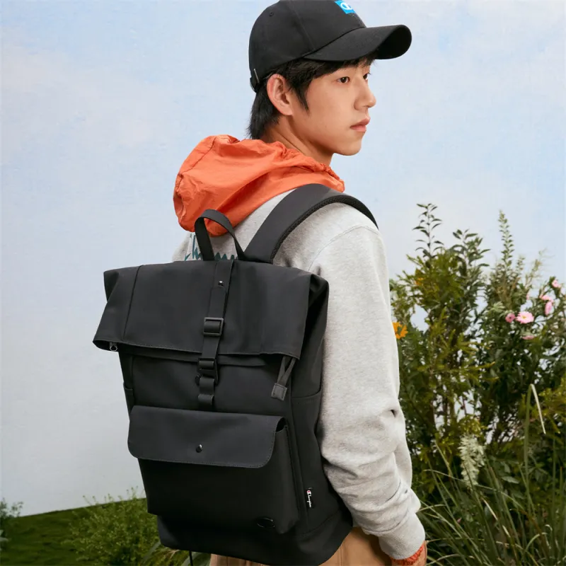 Champion Artificial Leather Backpack Large Size Unisex Black/Olive Green/Black-4
