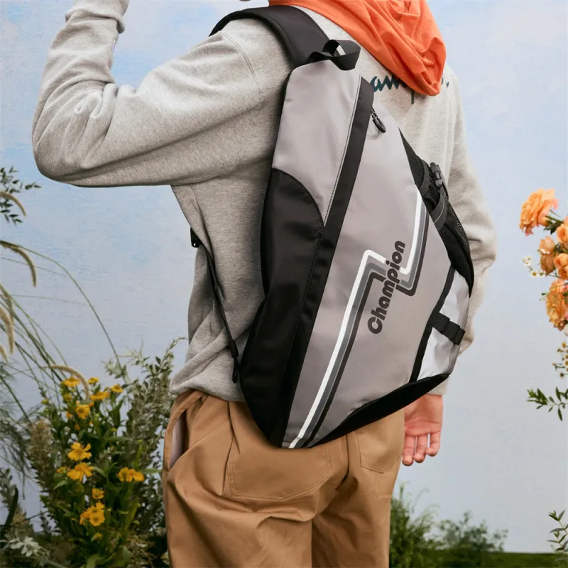 Champion Fabric Sling Bag, Crossbody Bag Regular Unisex Smoke Gray & Black-4