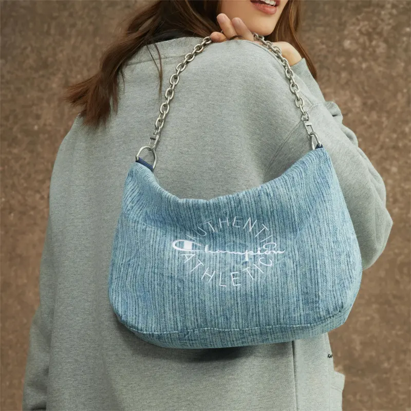 Champion Fabric Shoulder Bag Small Size Unisex Light Blue/Dark Gray/Ecru/Black-4