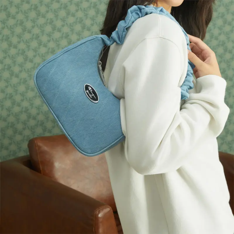 Champion Synthetic Leather Shoulder Bag Small Size Unisex Gray/Ink Blue/Ecru/Blue-4