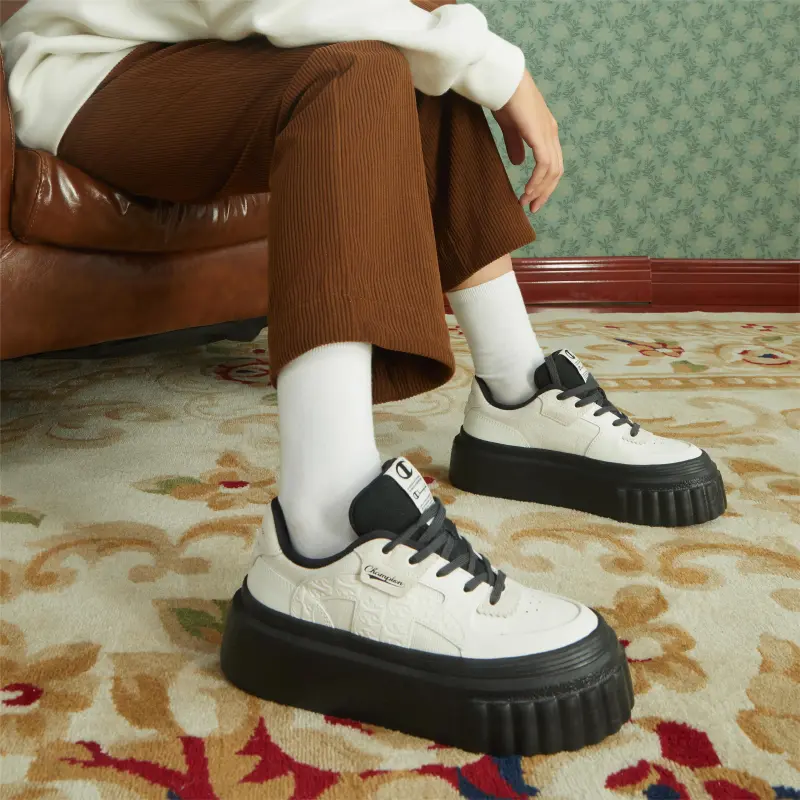 Champion Pompadour Shoes Champ Creeper 1 Low Top Skateboard Shoes Women's Black White-5
