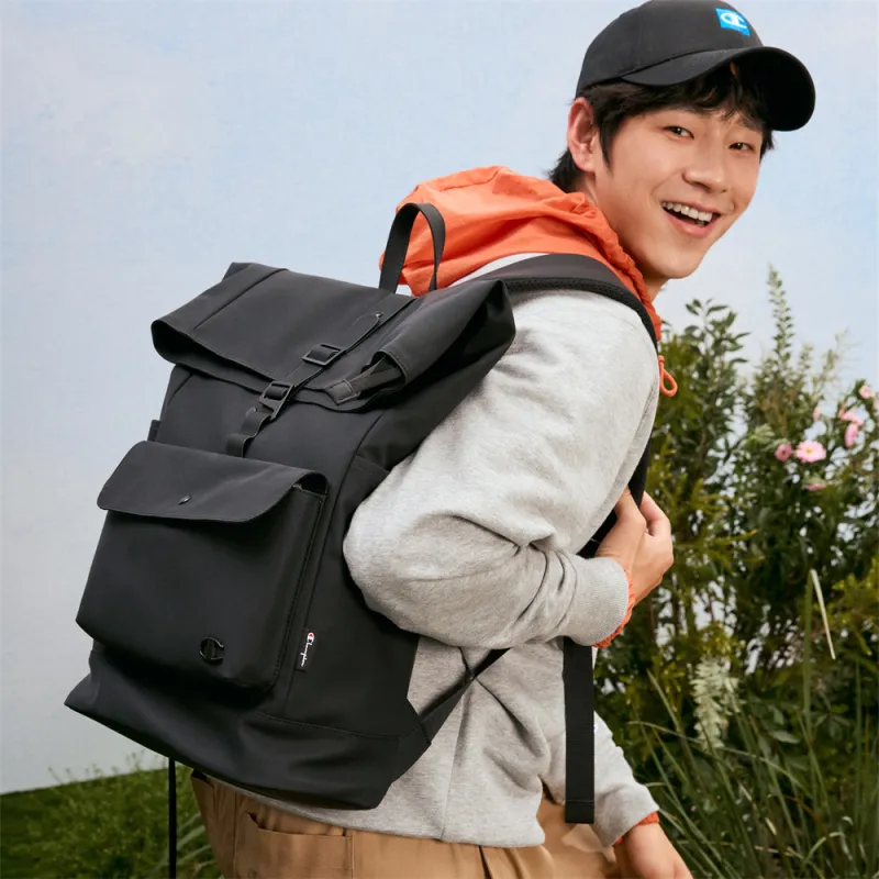 Champion Artificial Leather Backpack Large Size Unisex Black/Olive Green/Black-7