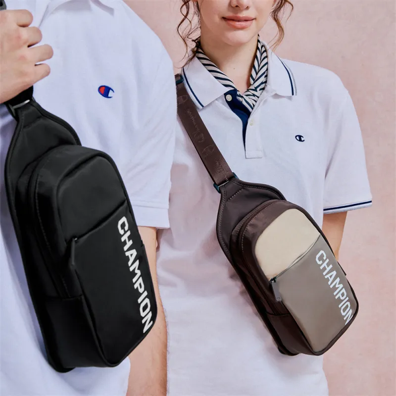 Champion Fabric Crossbody Bag, Sling Bag Regular Unisex Black/Dark Brown-4