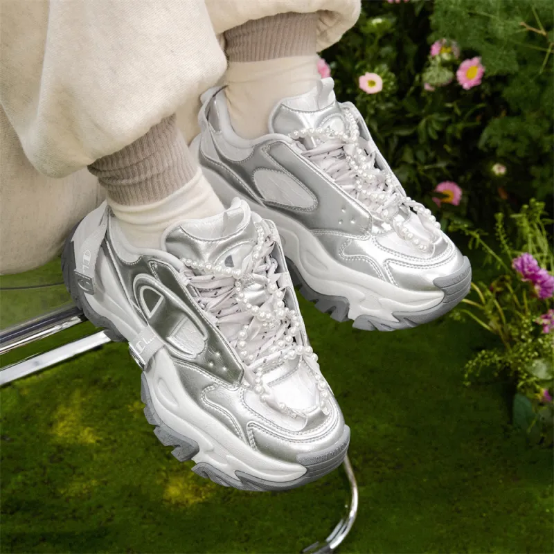Champion Low Top Chunky Sneakers Unisex Silver White/Photon Gray Pearl Edition-7