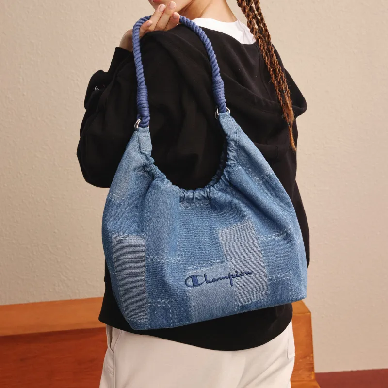 Champion Fabric Shoulder Bag Women's Medium Blue Denim/Silver White/Black-5