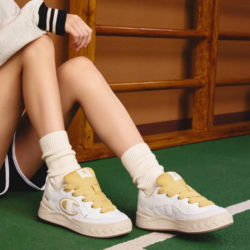 Champion Atomic Shoes Balanced Lightweight Low Top Skateboard Shoes Unisex Milk White/Resin Yellow-6