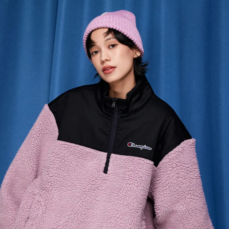 Champion FW22 Rochester Collection Velvet feel Coat Unisex Pink Patchwork-5