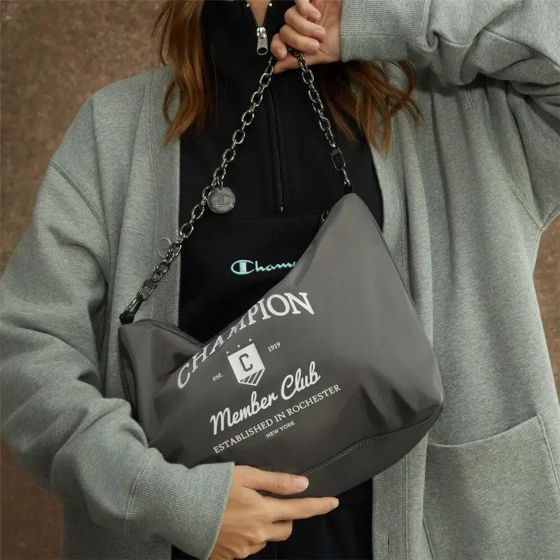 Champion Fabric Shoulder Bag Small Size Unisex Light Blue/Dark Gray/Ecru/Black-10