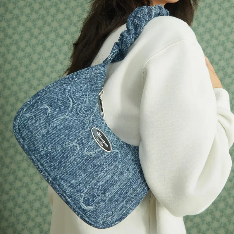 Champion Synthetic Leather Shoulder Bag Small Size Unisex Gray/Ink Blue/Ecru/Blue-18
