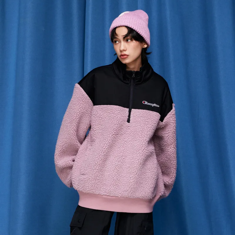 Champion FW22 Rochester Collection Velvet feel Coat Unisex Pink Patchwork-3
