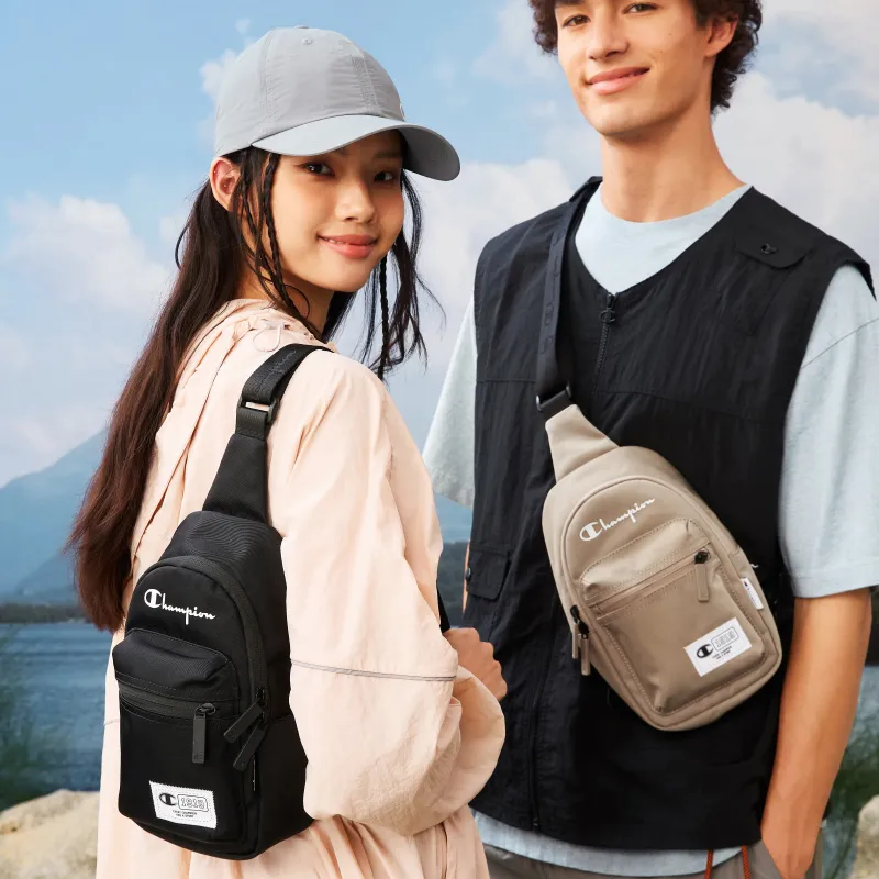 Champion Fabric One Shoulder Sling Bag Regular Unisex Black/Sand Stone-4